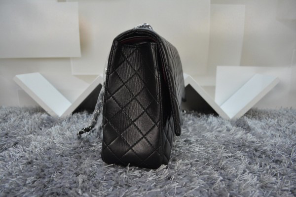 Ch**el Lambskin Flap Bag in Black 33cm with Silver Hardware
