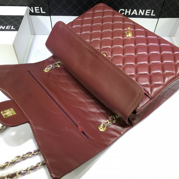 Ch**el Lambskin Flap Bag in Maroon Red 33cm with Gold Hardware