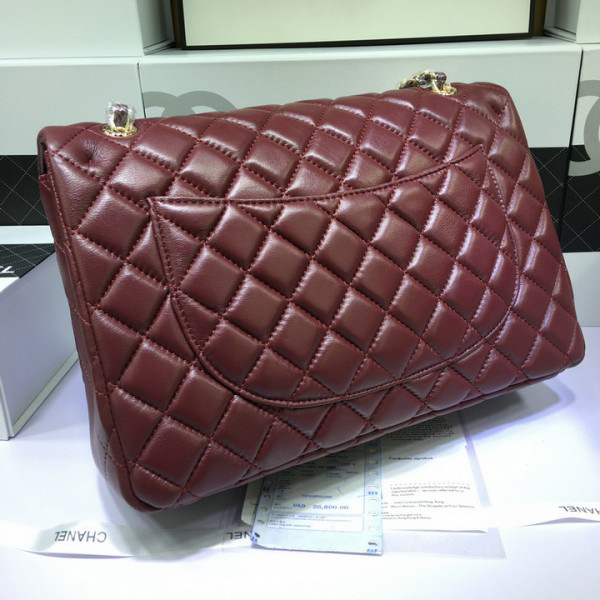 Ch**el Lambskin Flap Bag in Maroon Red 33cm with Gold Hardware