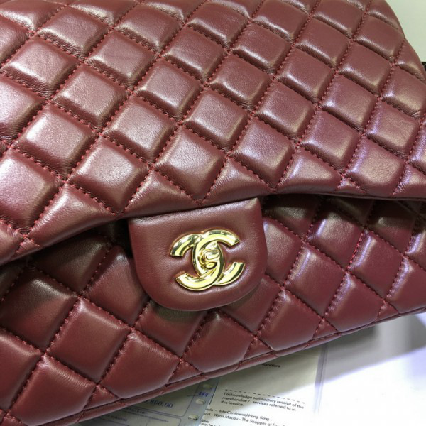 Ch**el Lambskin Flap Bag in Maroon Red 33cm with Gold Hardware