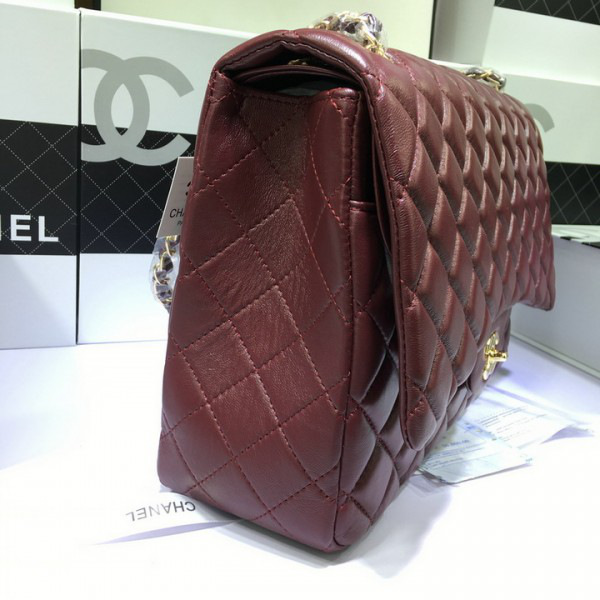 Ch**el Lambskin Flap Bag in Maroon Red 33cm with Gold Hardware