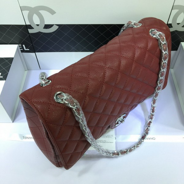 Ch**el Flap Bag Caviar in Maroon Red 33cm with Silver Hardware