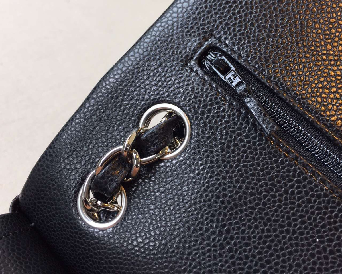 Ch**el Flap Bag Caviar in Black 30cm with Silver Hardware