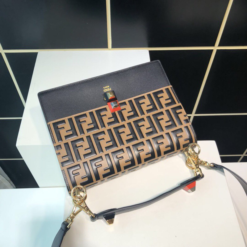 F**di Kan I Flip Leather Bag in Khaki