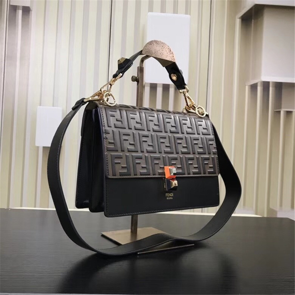 F**di Kan I Flip Leather Bag in Black and Gray