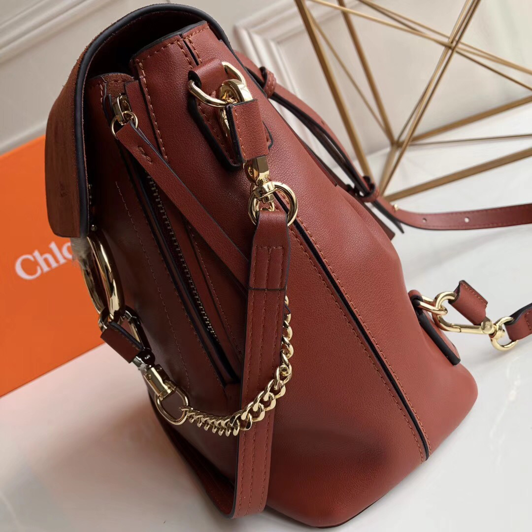 Chloe Faye Calfskin Large Backpack in Light Brown