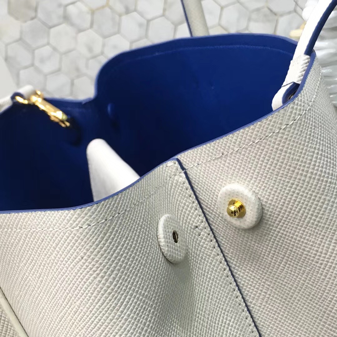 Pra*a Saffiano Cuir Small Double Leather Bag in white