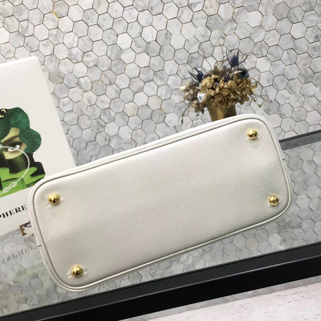 Pra*a Saffiano Cuir Small Double Leather Bag in white