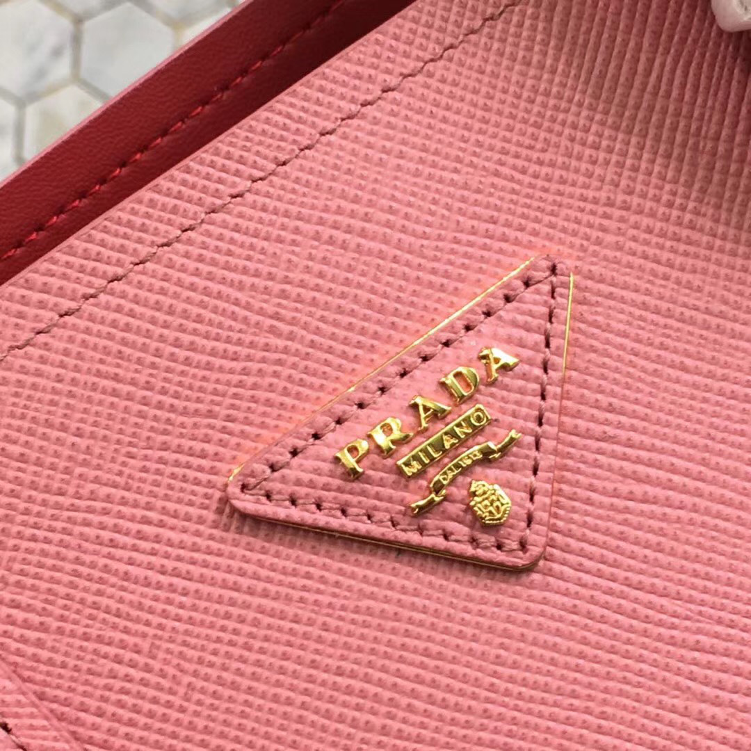Pra*a Saffiano Cuir Small Double Leather Bag in Coral