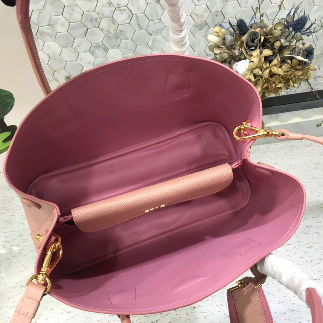 Pra*a Saffiano Cuir Small Double Leather Bag in Sakura Pink