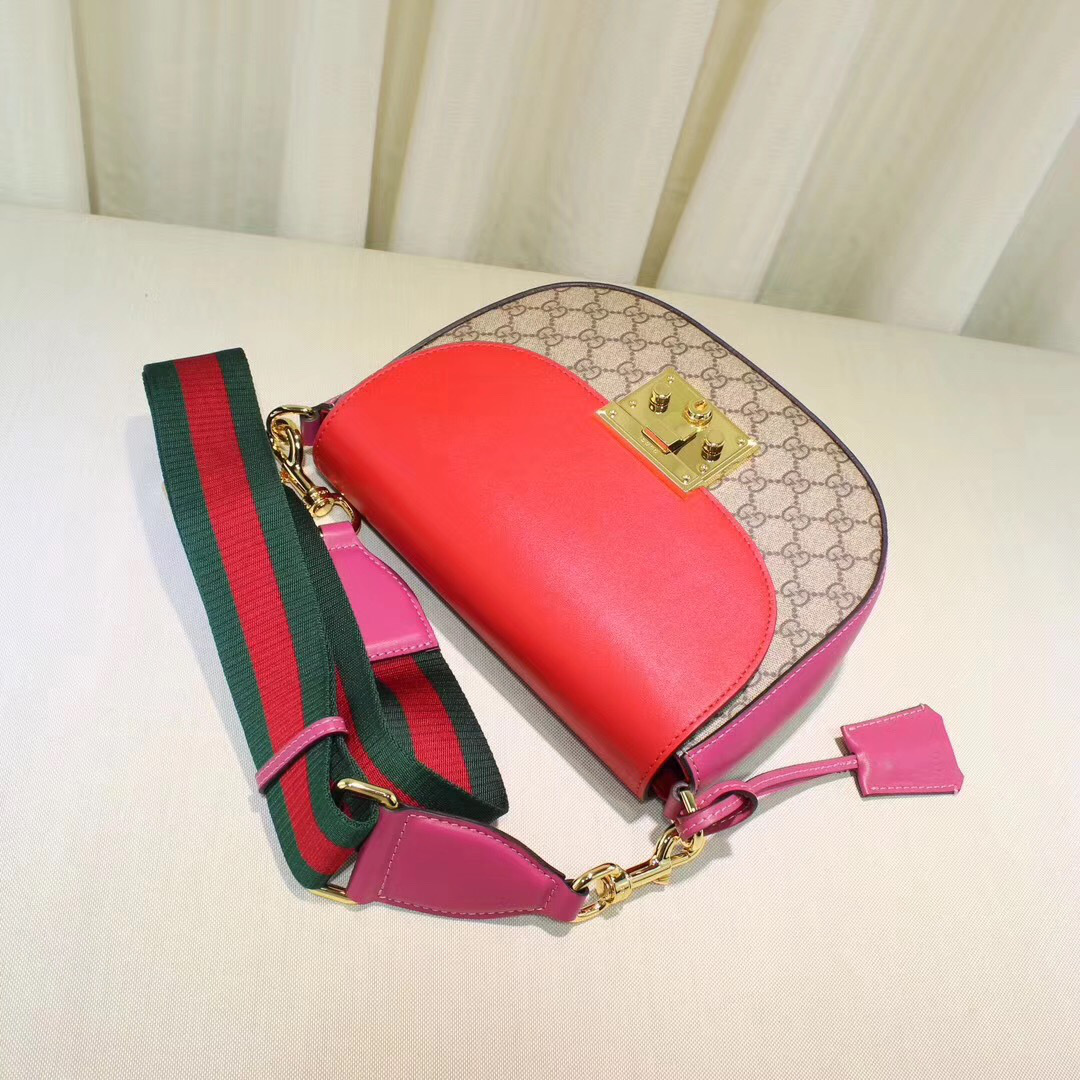 Gvc*1 Padlock Leather shoulder bag for Women Rose Red