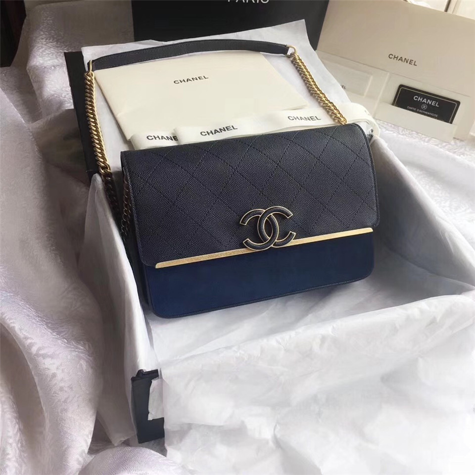 Ch**el Calfskin Flap Bag A57560 Blue