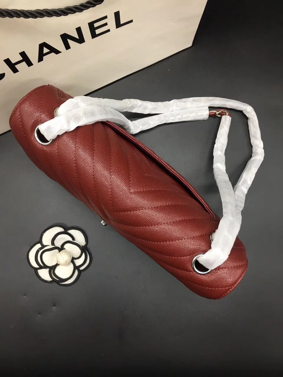 Ch**el Flap Bag Caviar Red Bag 25cm with Silver Hardware