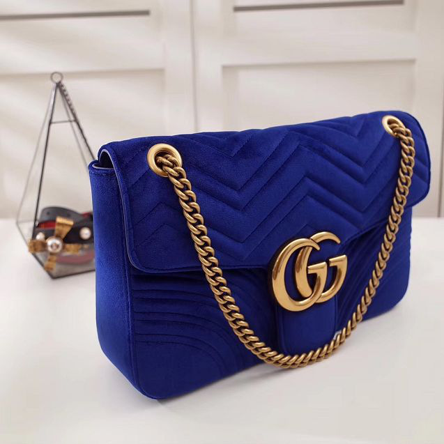 Gvc*1 Marmont velvet Large shoulder bag in Dark Blue