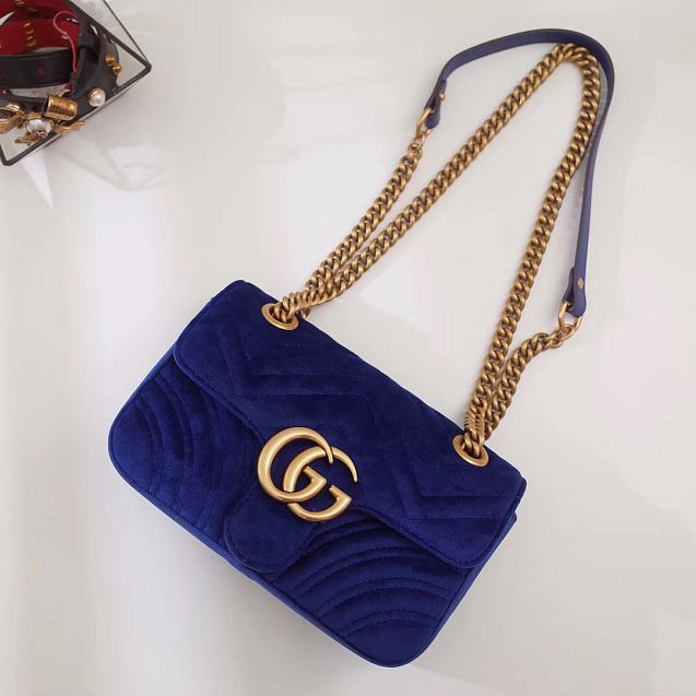 Gvc*1 Marmont velvet Small shoulder bag in Dark Blue