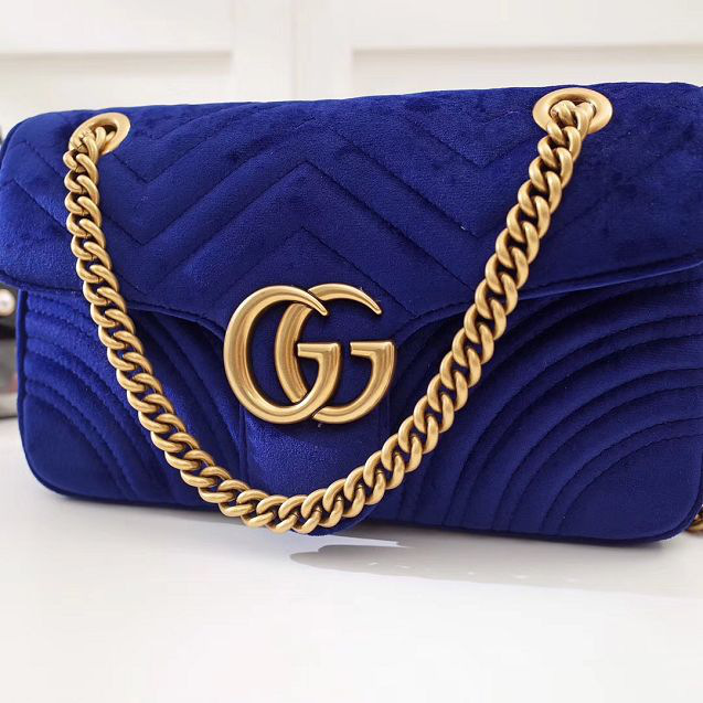 Gvc*1 Marmont velvet Medium shoulder bag in Dark Blue