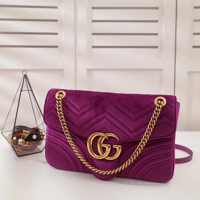 Gvc*1 Marmont velvet Large shoulder bag in Dark Purple
