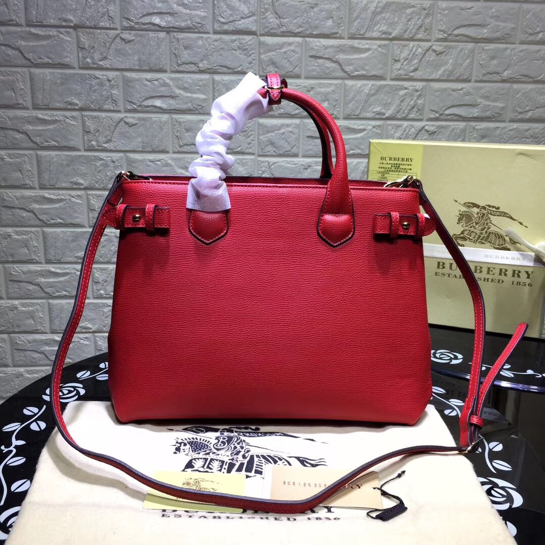 Bv*b*rry Classic Leather Tote Bag with Red