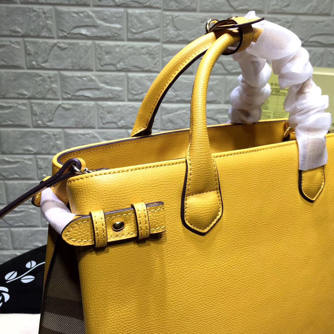 Bv*b*rry Classic Leather Tote Bag with Yellow
