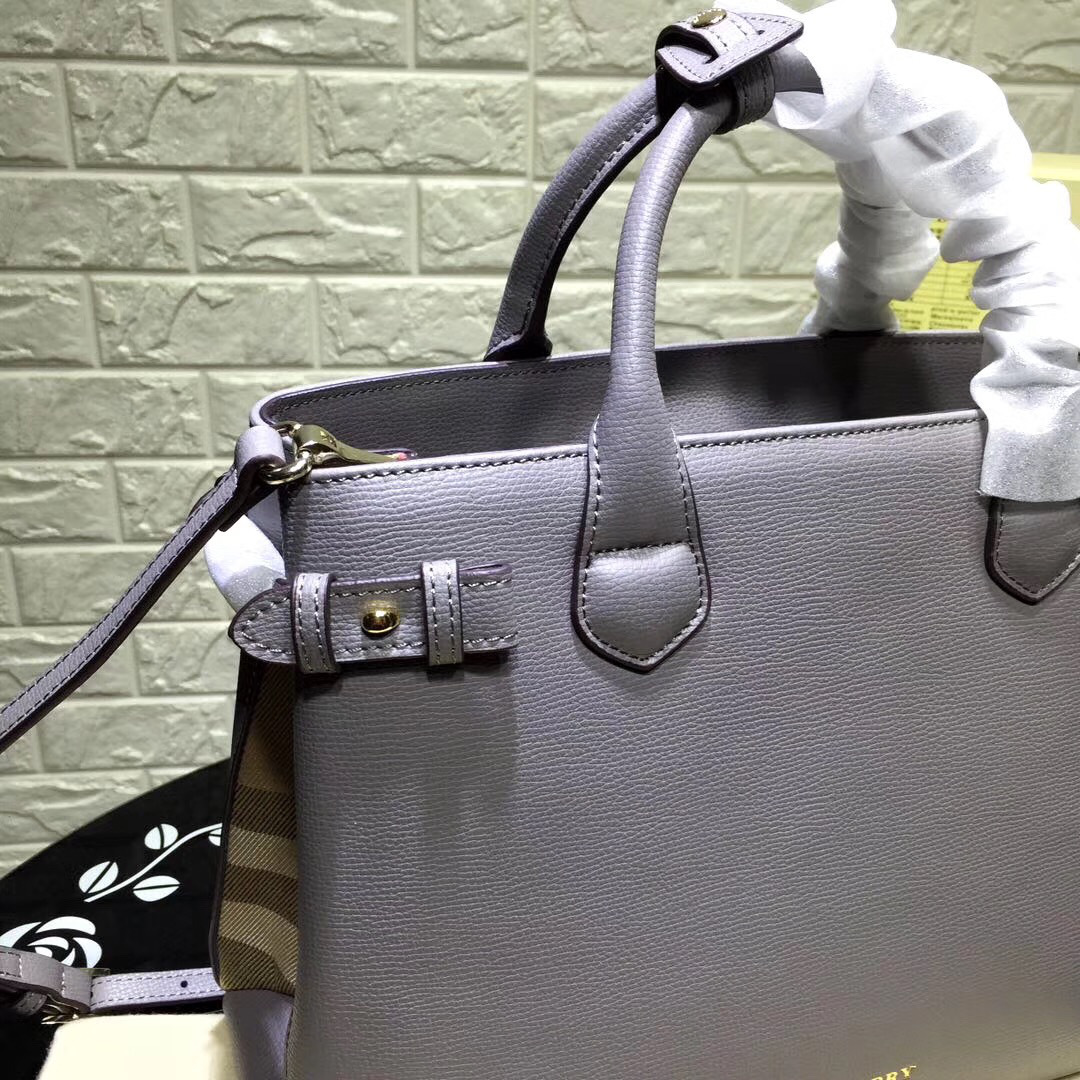 Bv*b*rry Classic Leather Tote Bag with Gray