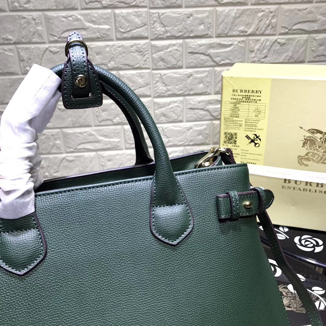 Bv*b*rry Classic Leather Tote Bag with Green