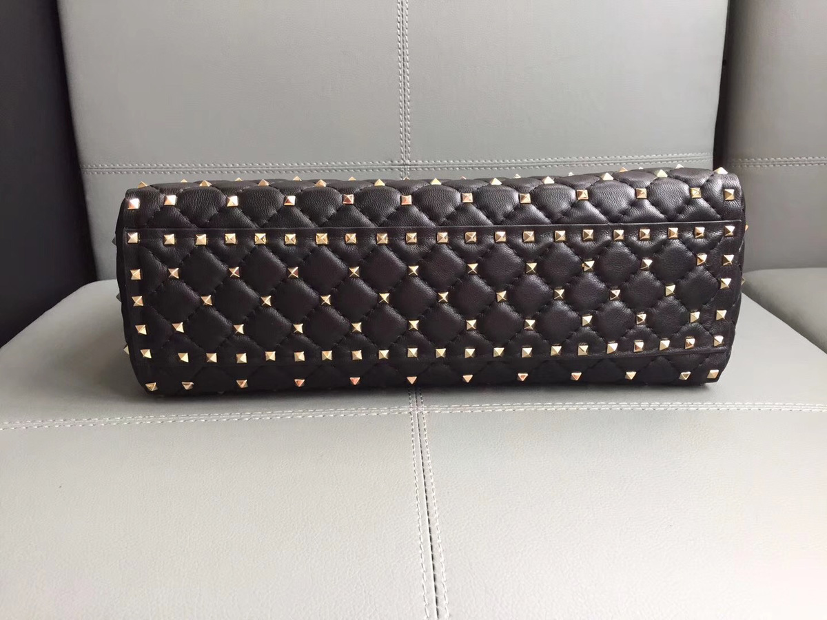 Va1e*ntin0 original lambskin spike tote bag with Black