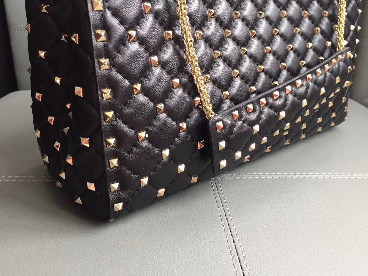 Va1e*ntin0 original lambskin spike tote bag with Black