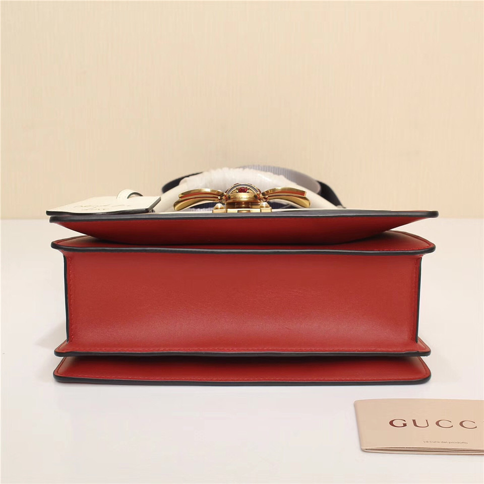 Gvc*1 Queen Margaret Calfskin Handle Bag In White Red 476541