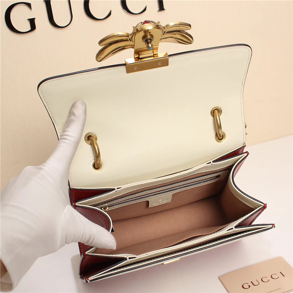 Gvc*1 Queen Margaret Calfskin Handle Bag In White Red 476541