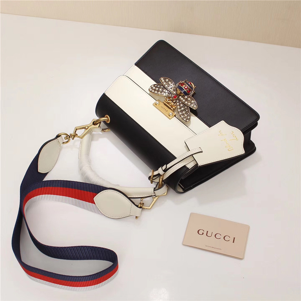 Gvc*1 Queen Margaret Calfskin Handle Bag In White Black 476541