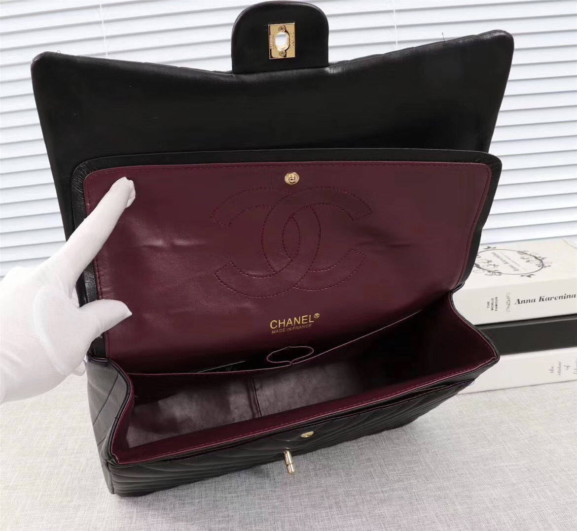 Ch**el original lambskin double flap bag black 30cm with Gold hardware