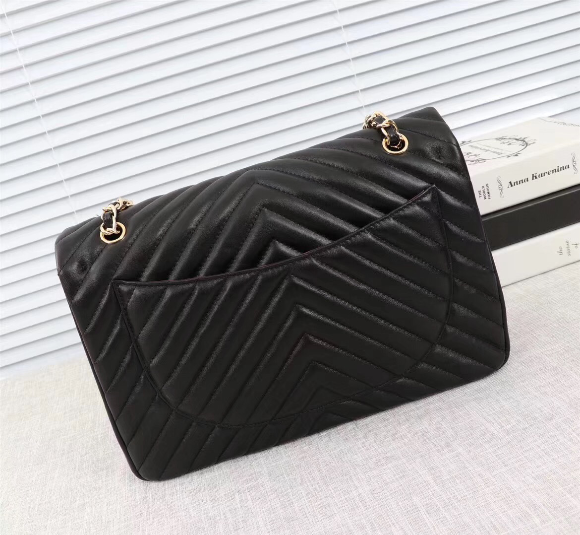 Ch**el original lambskin double flap bag black 30cm with Gold hardware