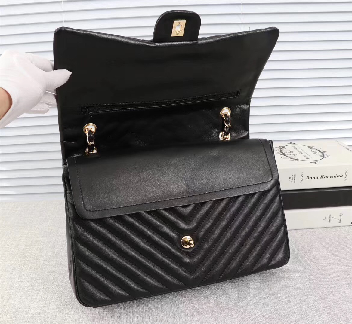 Ch**el original lambskin double flap bag black 30cm with Gold hardware