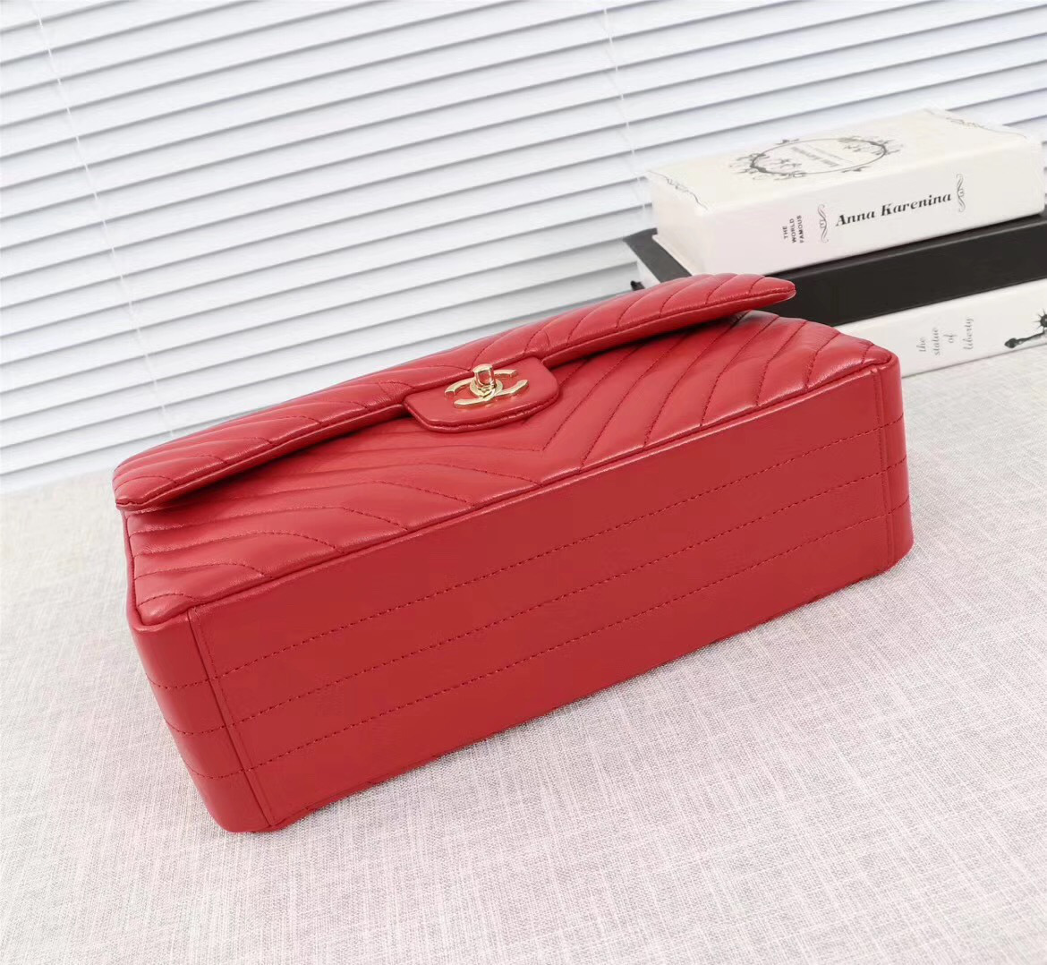 Ch**el original lambskin double flap bag Red 33cm with Gold hardware