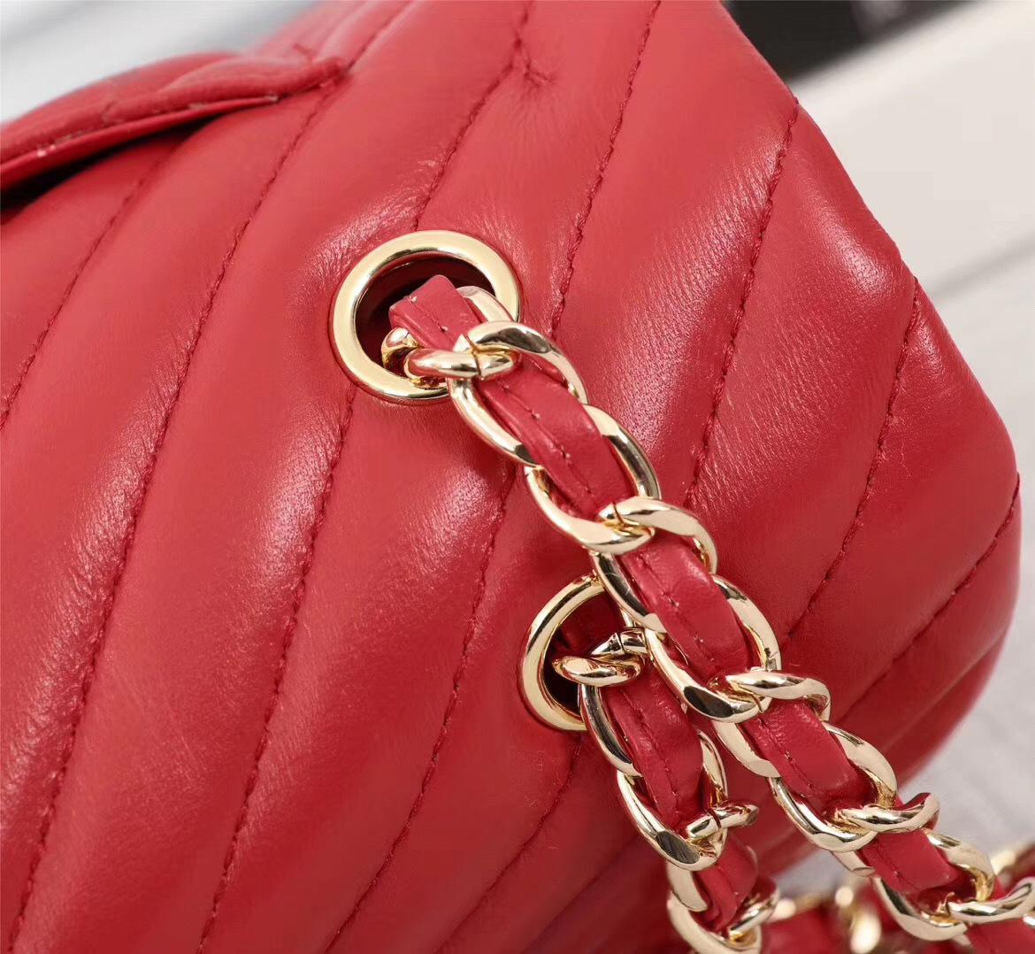 Ch**el original lambskin double flap bag Red 33cm with Gold hardware