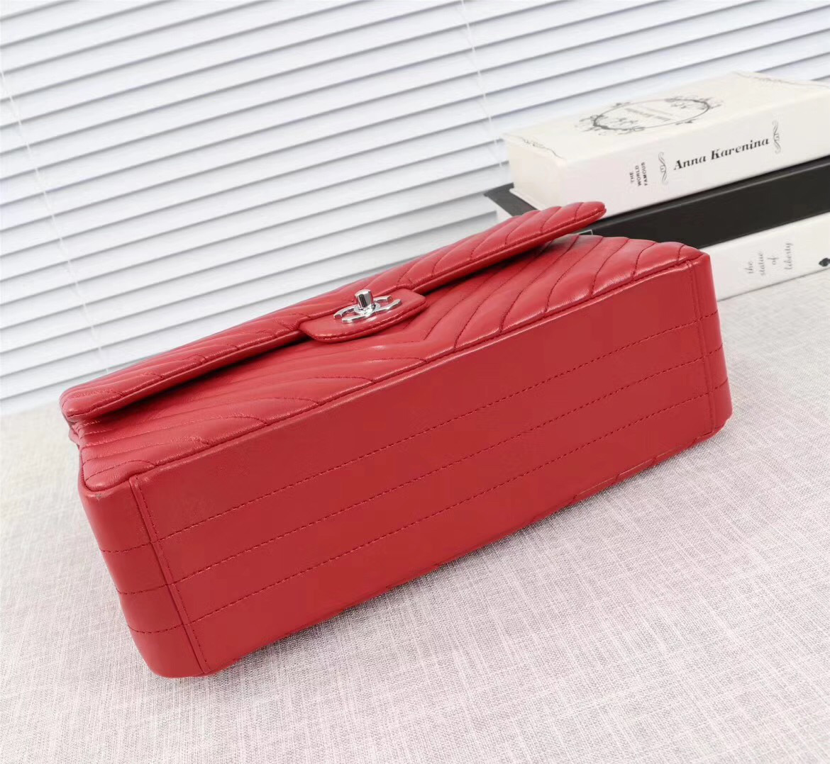Ch**el original lambskin double flap bag Red 33cm with Silver hardware
