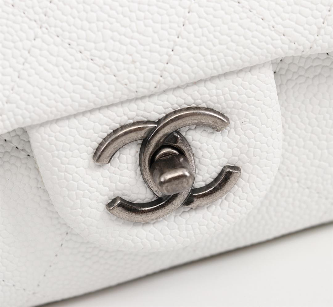 Ch**el Caviar Leather Handbag White 