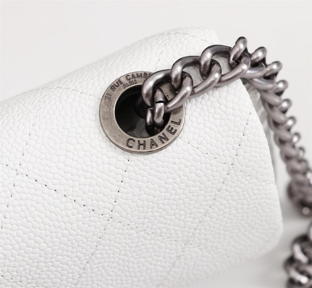 Ch**el Caviar Leather Handbag White 
