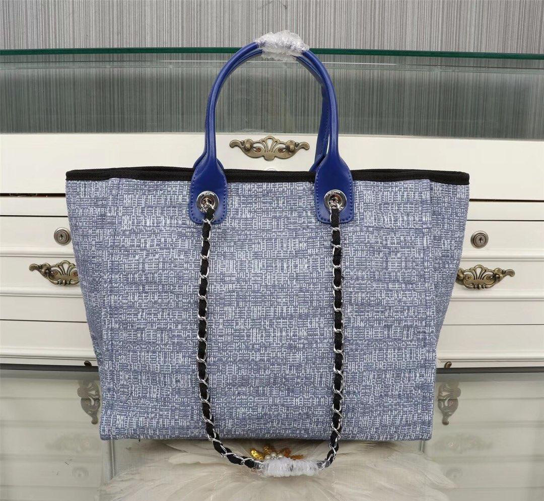 Ch**el Large canvas beach bag with Blue