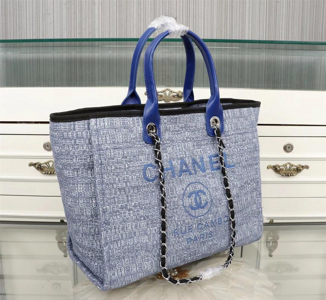 Ch**el Large canvas beach bag with Blue