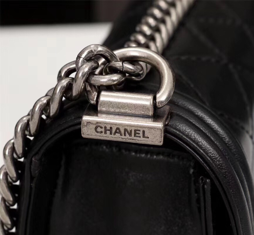 Ch**el Boy Bag Lambskin Leather in Black with silver hardware