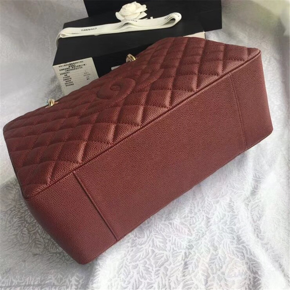 Ch**el original caviar calfskin shopping tote Wine Red bag with gold hardware