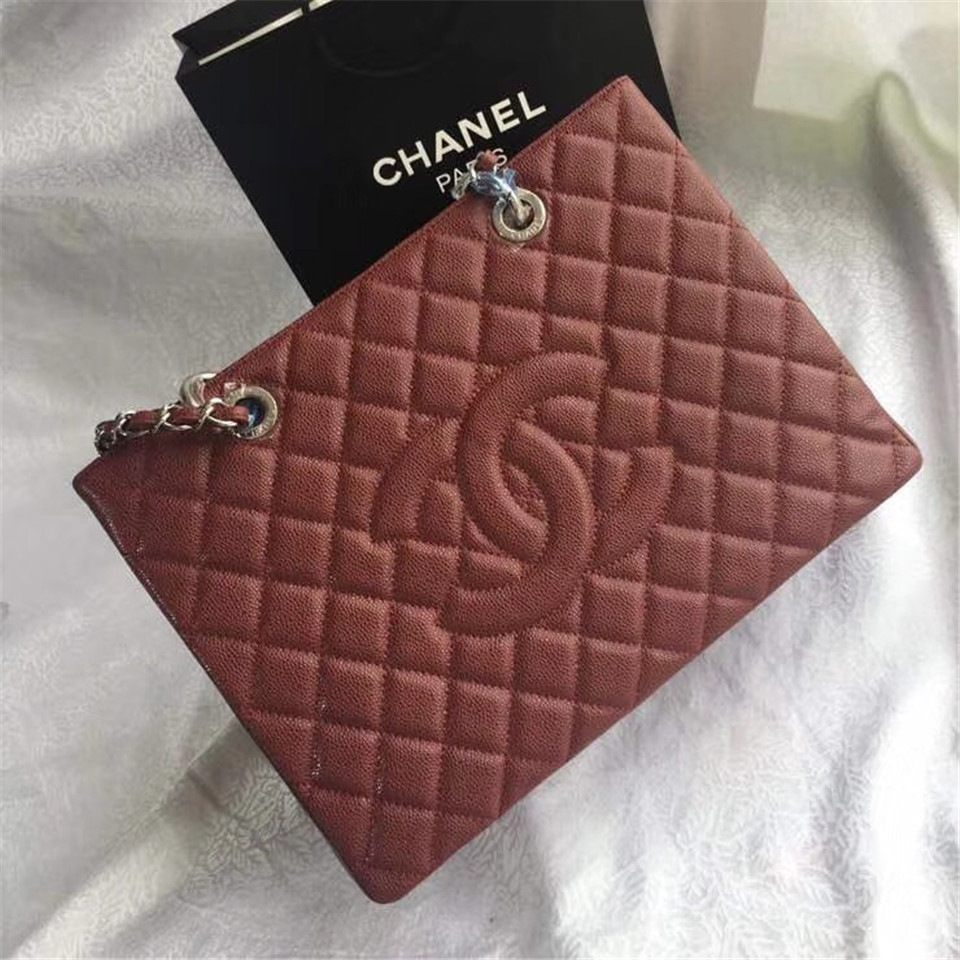 Ch**el original caviar calfskin shopping tote Wine Red bag with silver hardware