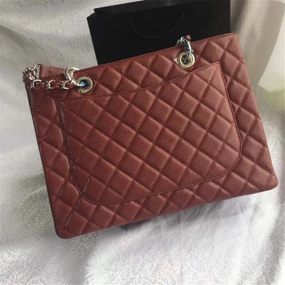 Ch**el original caviar calfskin shopping tote Wine Red bag with silver hardware