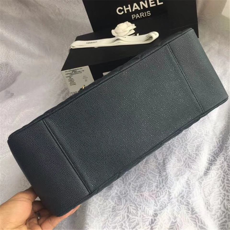 Ch**el original caviar calfskin shopping tote Navy blue bag with gold hardware