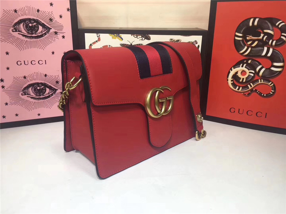 Gvc*1 GG Marmont Leather Shoulder Bag 476468 Red