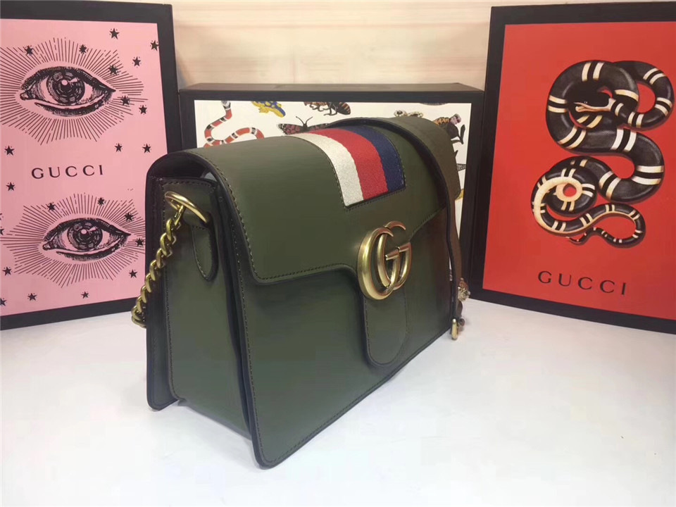 Gvc*1 GG Marmont Leather Shoulder Bag 476468 Green