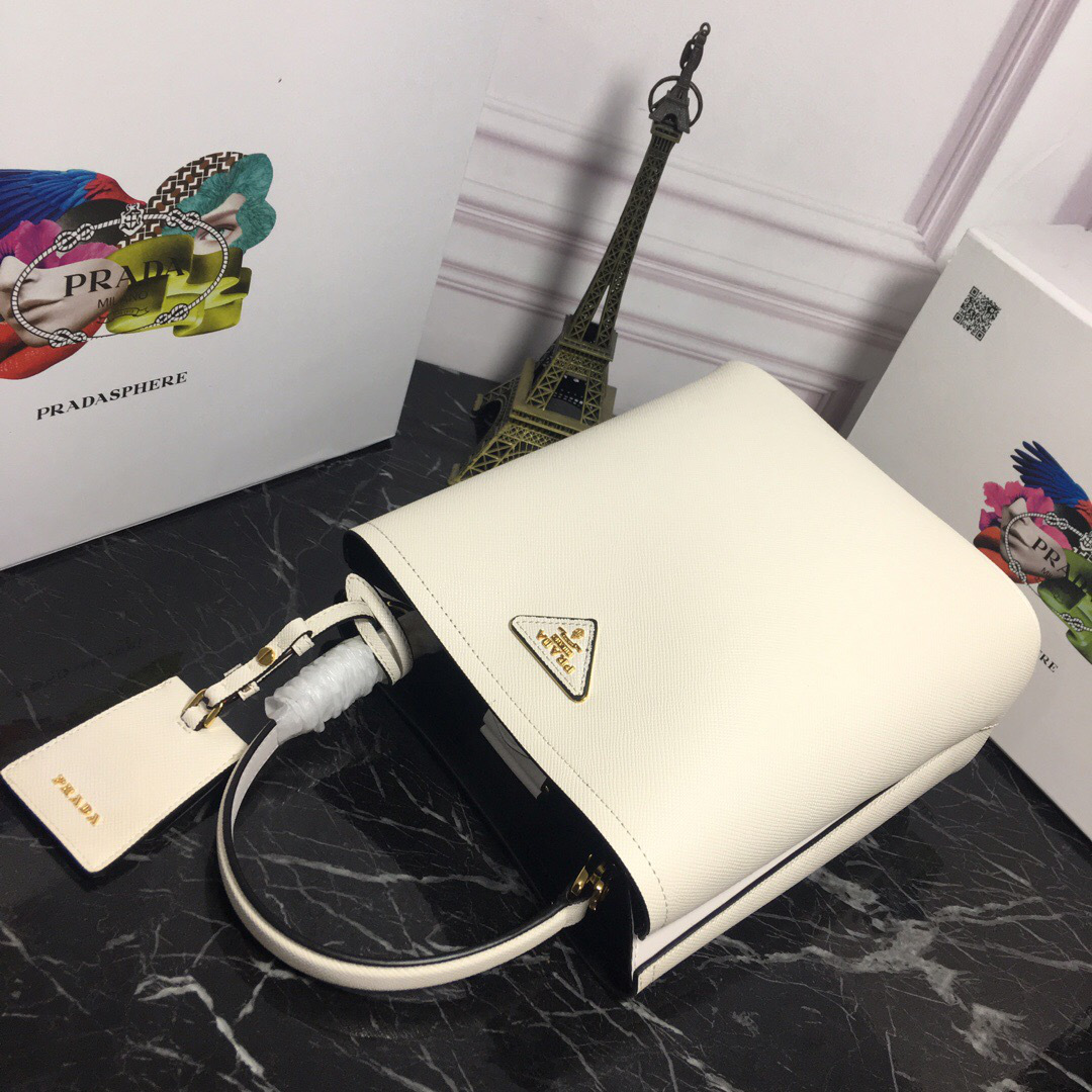 Pra*a Double Saffiano Bucket Bag 1BA212 White