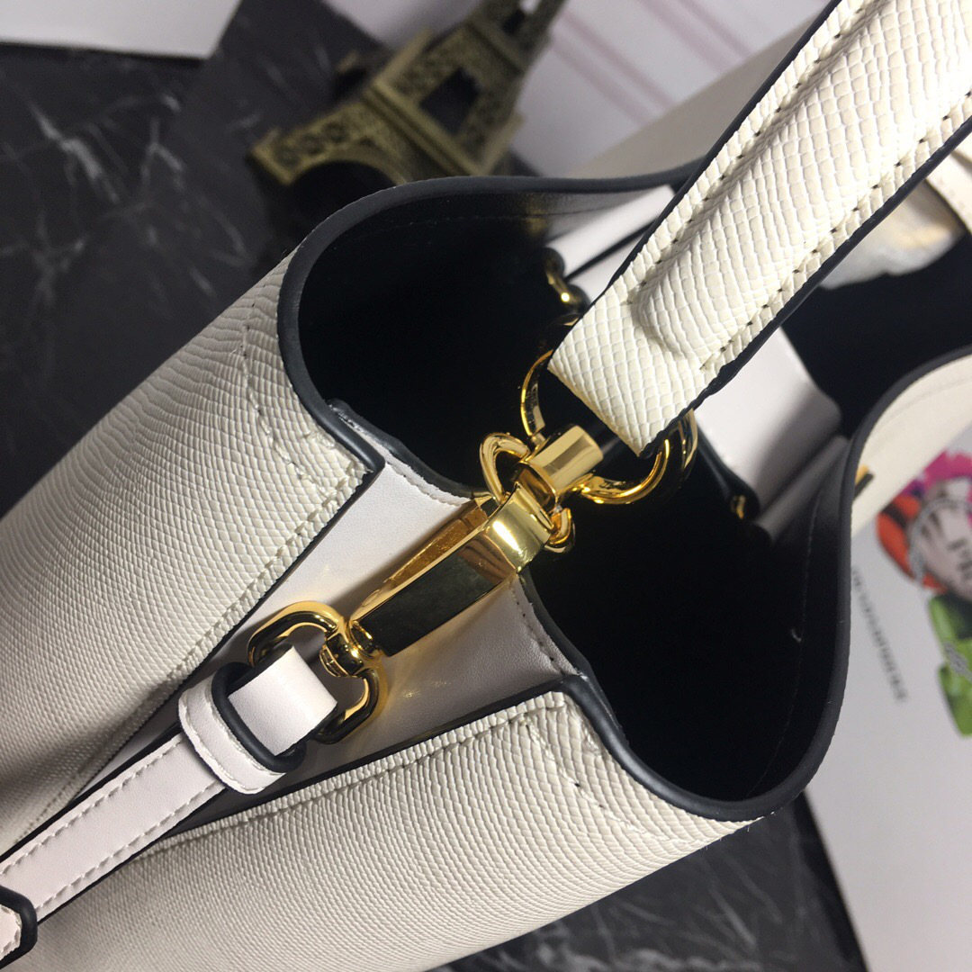 Pra*a Double Saffiano Bucket Bag 1BA212 White