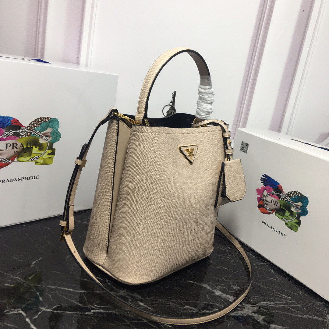 Pra*a Double Saffiano Bucket Bag 1BA212 Light Pink